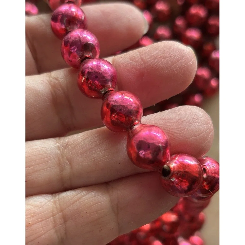 Vtg Mercury Glass Bead Christmas Garland Red LOT of 6 Strands 7 ft+ Each Japan